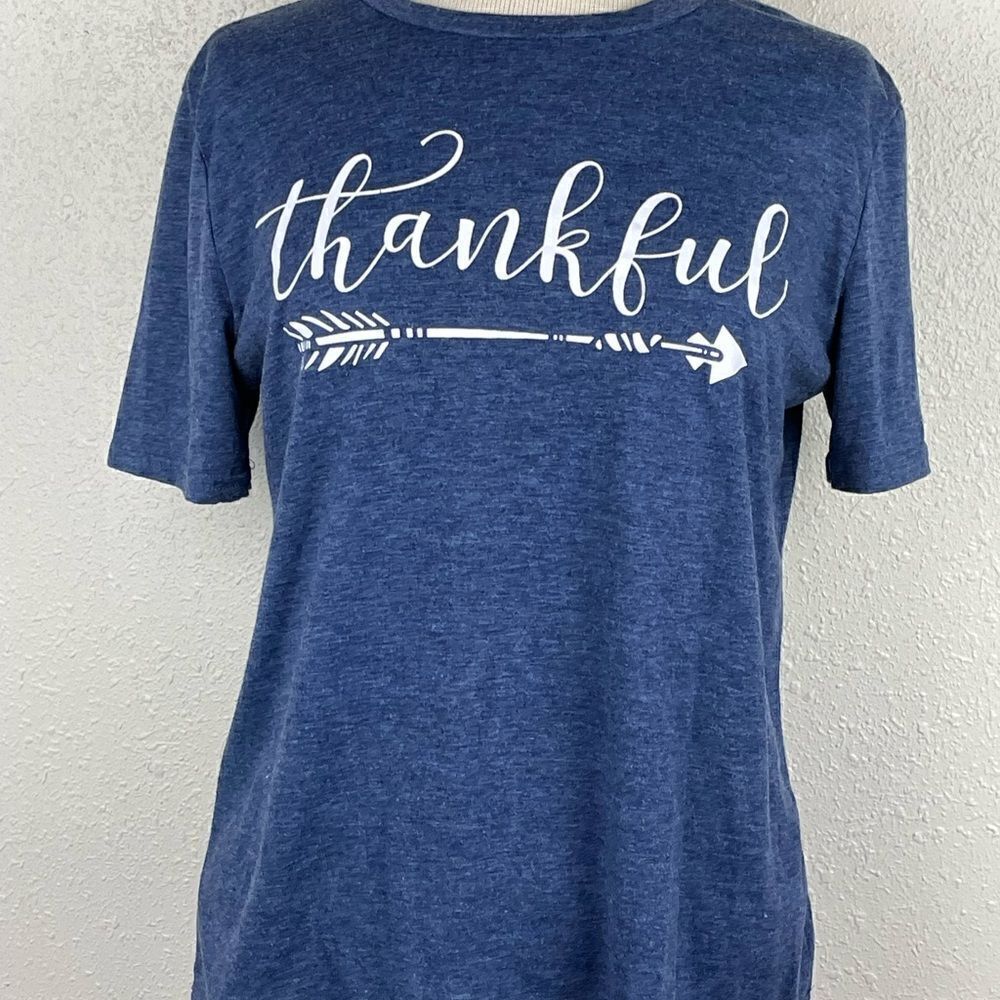 EUC Unbranded Womens Thankful Blue Short Sleeve Shirt Size M